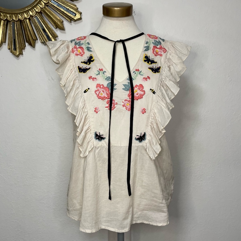 St. Roche Embroidered Floral Ruffle Sleeveless Top - Picture 9 of 15